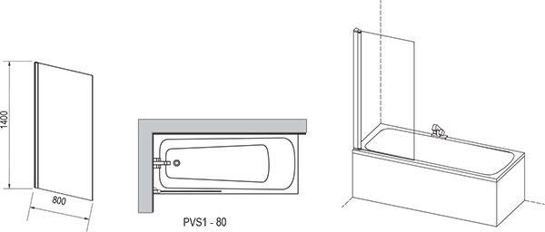 Шторка для ванны Ravak PVS1-80 черный+транспарент