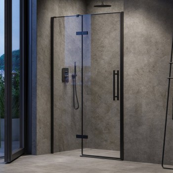 Двухстворчатая душевая дверь Ravak COSD2-120, профиль черный, прозрачное стекло