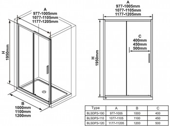 Душевая дверь RAVAK Blix Slim BLSDP2-100 в черном профиле, прозрачное стекло